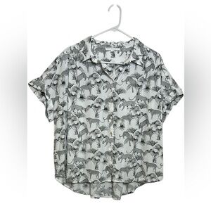 Black & White Size XL Graphic Cheetah Print Button Down Short Sleeve Shirt